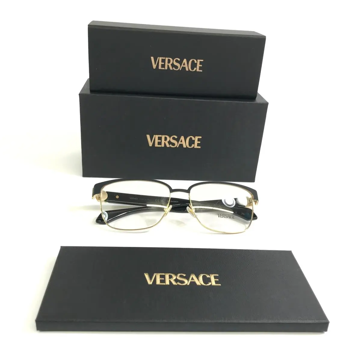 Versace Eyeglasses Frames MOD.1306 1436 Black Gold Rectangle Full Rim 57-16-140