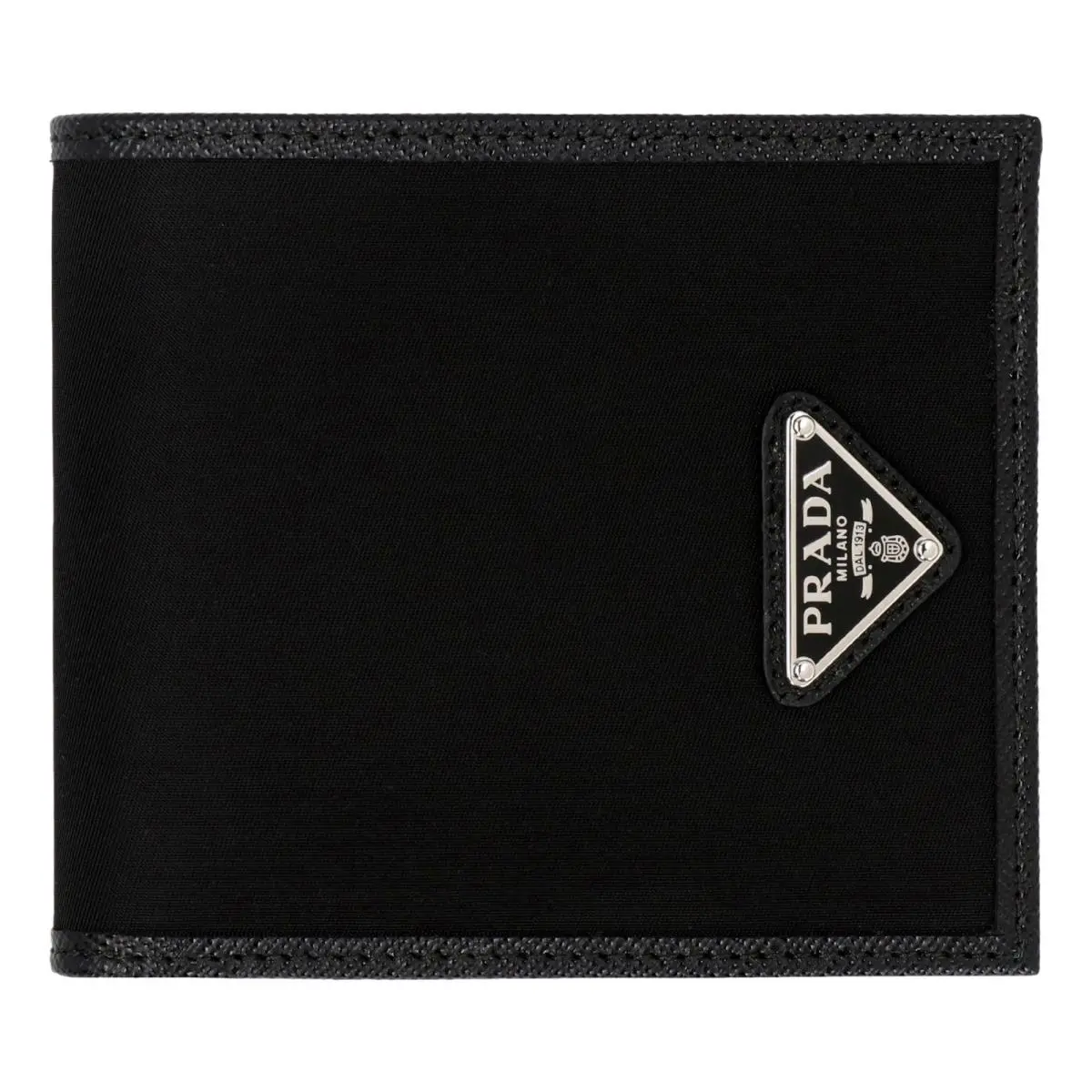 Prada Black Tessuto Nylon Saffiano Leather Bifold Wallet Triangle Logo