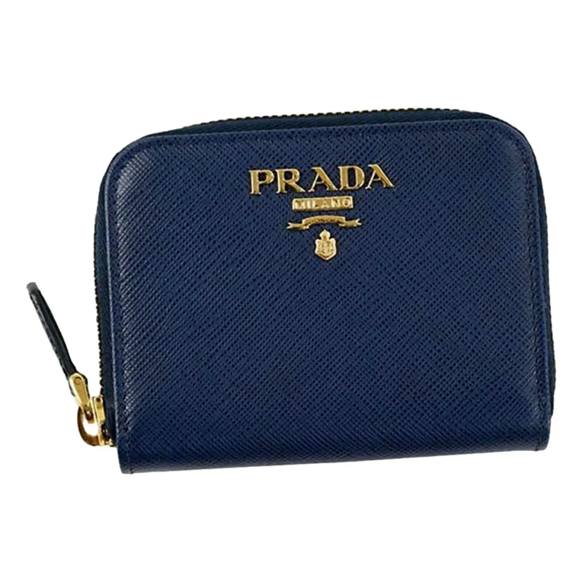 Newprada Womens Zippy Coin Purse Wallet Saffiano Leather Bluette Blue Gold Logo by Prada