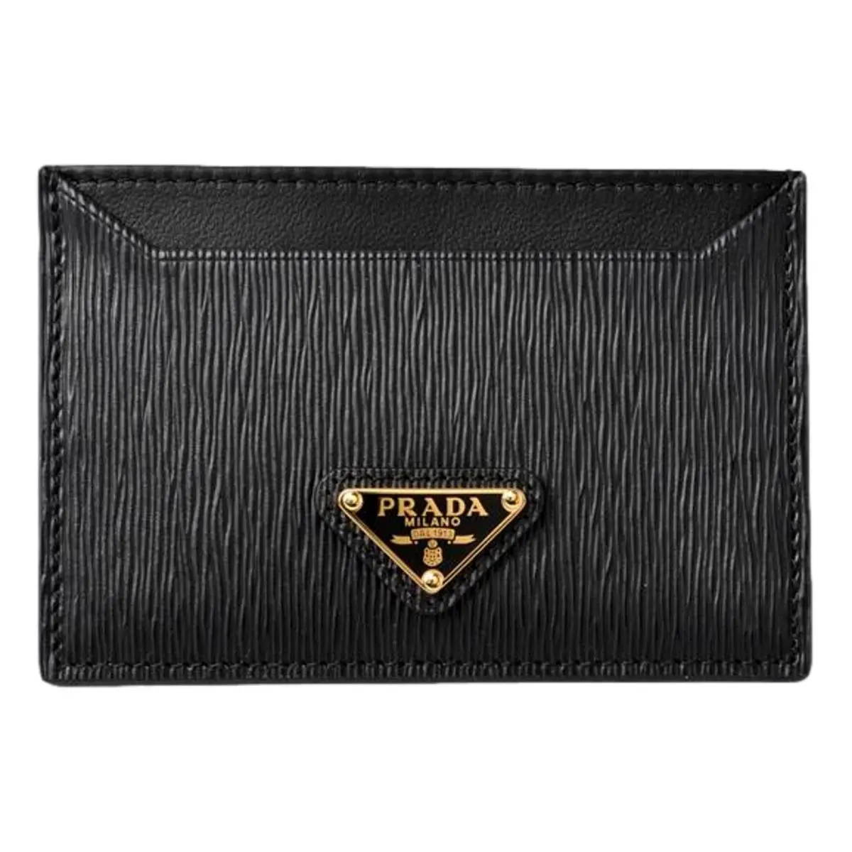 Prada Vitello Move Black Gold Leather Small Card Holder Case Wallet