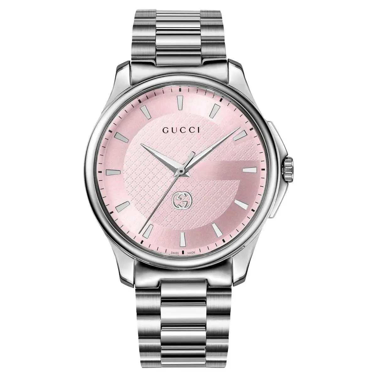 G-timeless Stainless Steel Pink Dial Quartz Mens Watch YA126368 by Gucci
