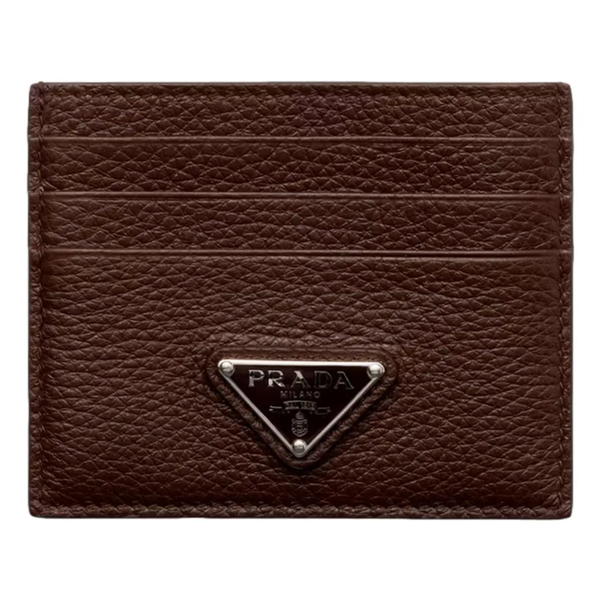 Prada Vitello Daino Bruciato Brown Leather Small Card Holder Wallet
