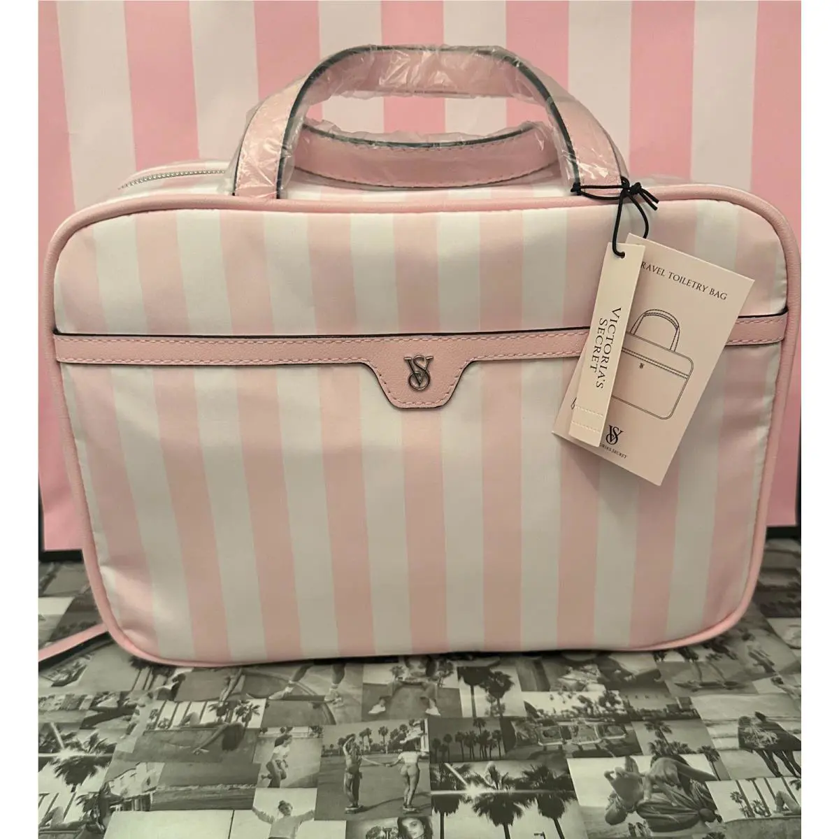 Victoria’s Secret Heritage Pink Stripe Hanging Travel Toiletry Bag