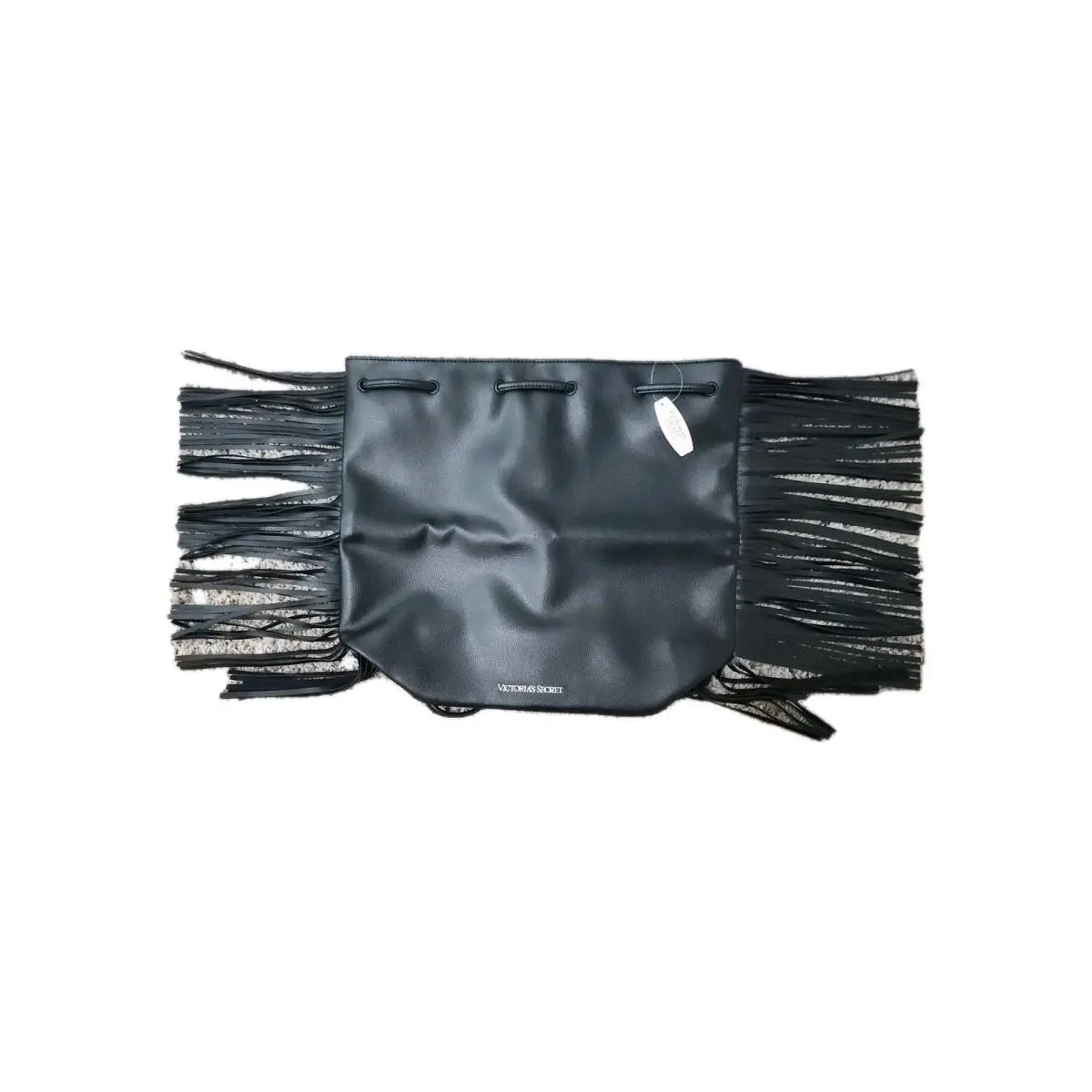 Victorias Secret Leather One Size Black Backpack Fringe Purse Bag