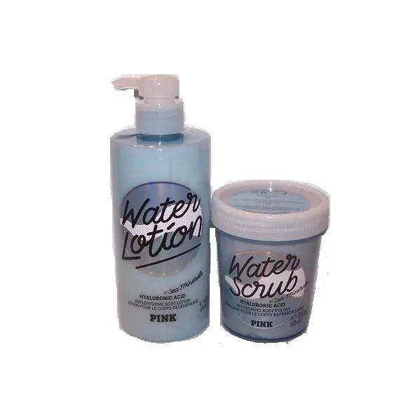 Victoria`s Secret Pink Water 2 Piece Set -sea Mineral Lotion Body Scrub Polish