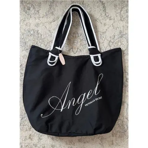 Victoria`s Secret Black Angel Canvas Tote Bag Cotton Logo `angel`
