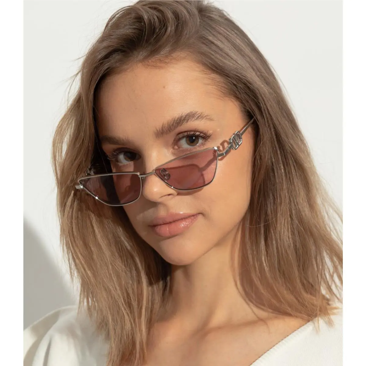 Valentino VLS-135C Pink Silver Cat Eye Sunglasses Valentino