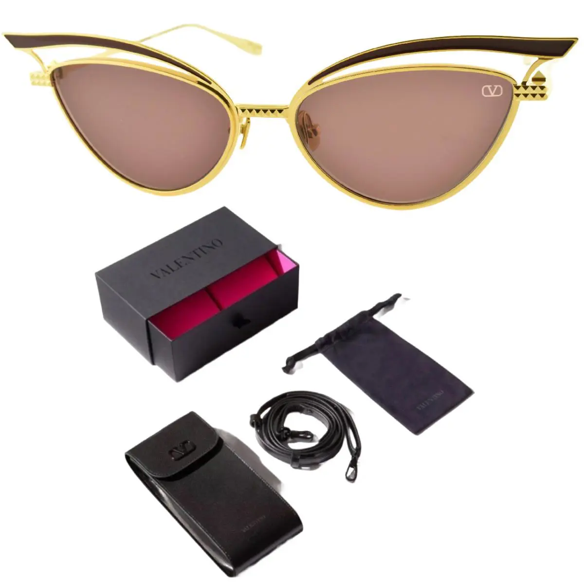 Valentino V-glassliner VLS-118B Gold Butterfly Full Rim Titanium Sunglasses