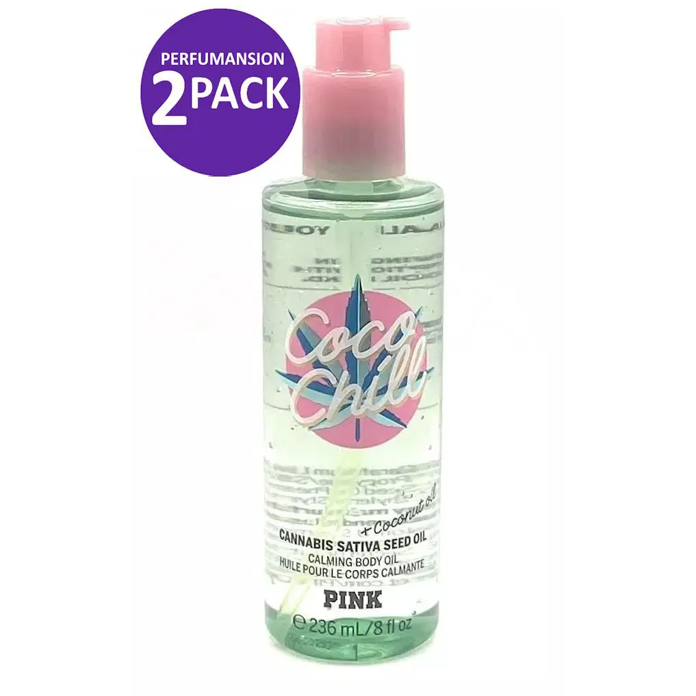 2 Victoria`s Secret Pink Coco Chill Calming Body Oil with Coconout Oil 8oz 236ml by Victoria's Secret