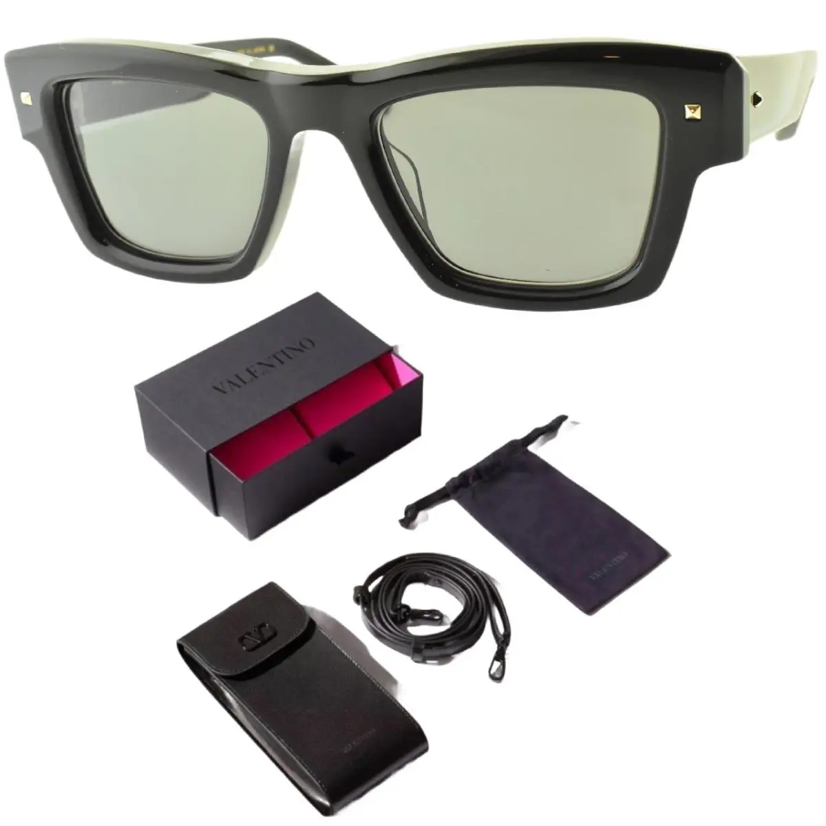 Valentino Xxii VLS-106A-50 50-20-145 Black Square Full Rim Unisex Sunglasses - Frame: Black, Lens: Gray