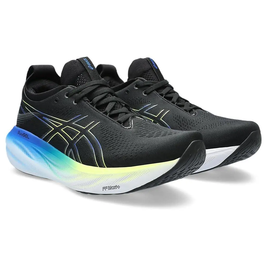 Size 13 - Asics Men`s Gel-nimbus 25 Running Shoes Black/glow Yellow Wide 2E