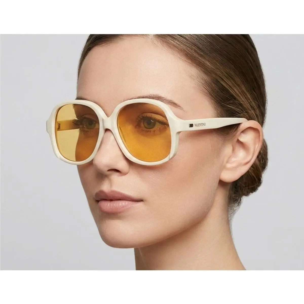 Valentino VLS-177C Sunglasses 59mm - Frame: IVORY / GOLD, Lens: ORANGE