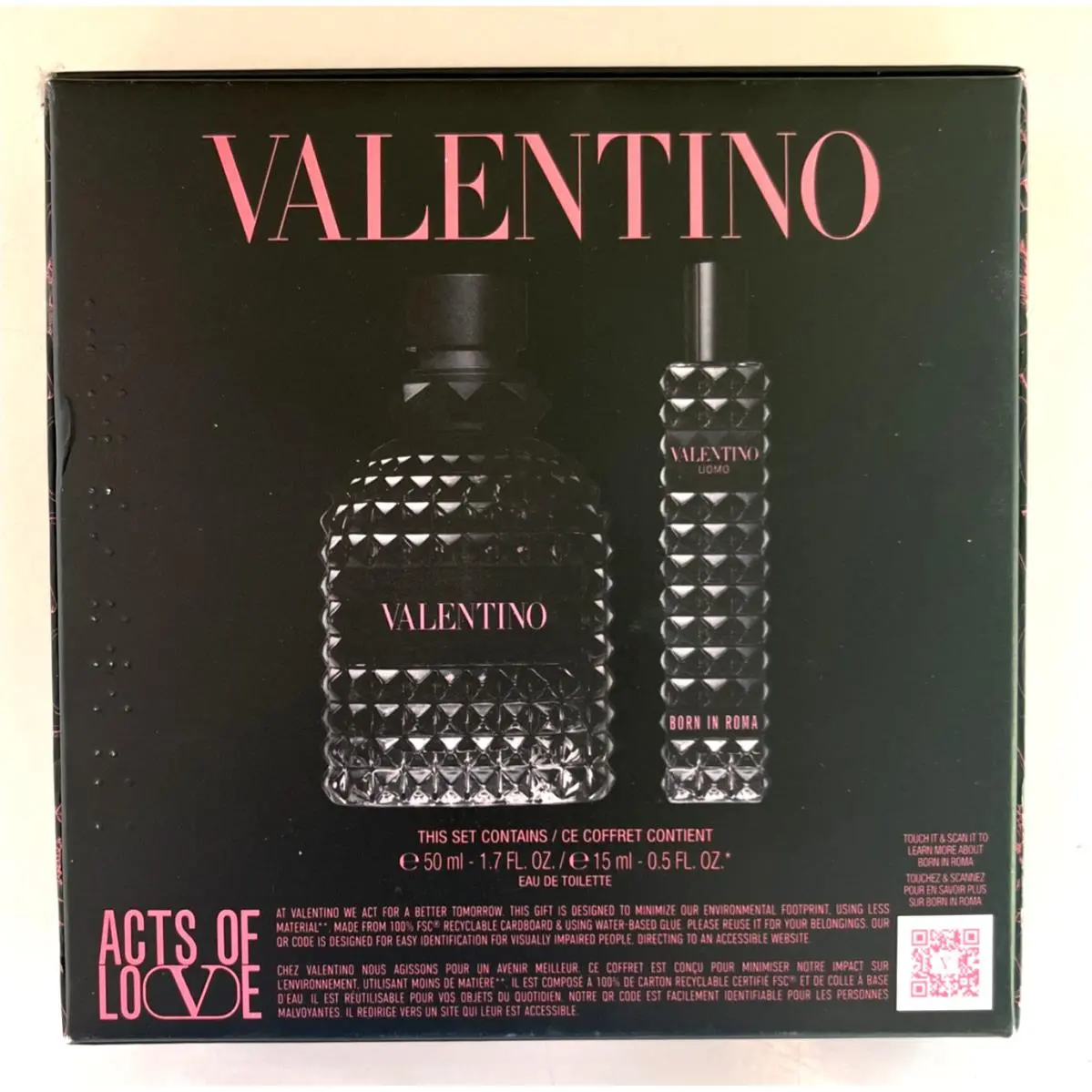 Valentino Born In Roma 2 Pc Gift Set Eau De Toilette 1.7 oz + 0.5 oz Uomo