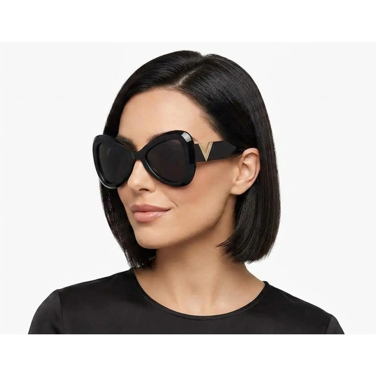 Valentino V-GOLD-III-VLS-138A-53 Sunglasses 53mm - Frame: BLACK/GOLD, Lens: GREY