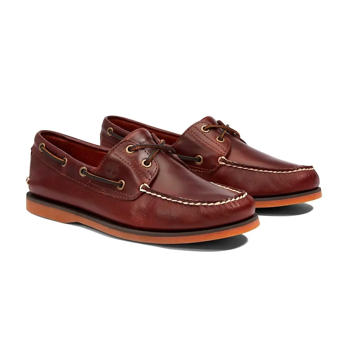 Timberland Men`s Classic 2 Eye Brown Handsewn Leather Boat Shoes Style 25077