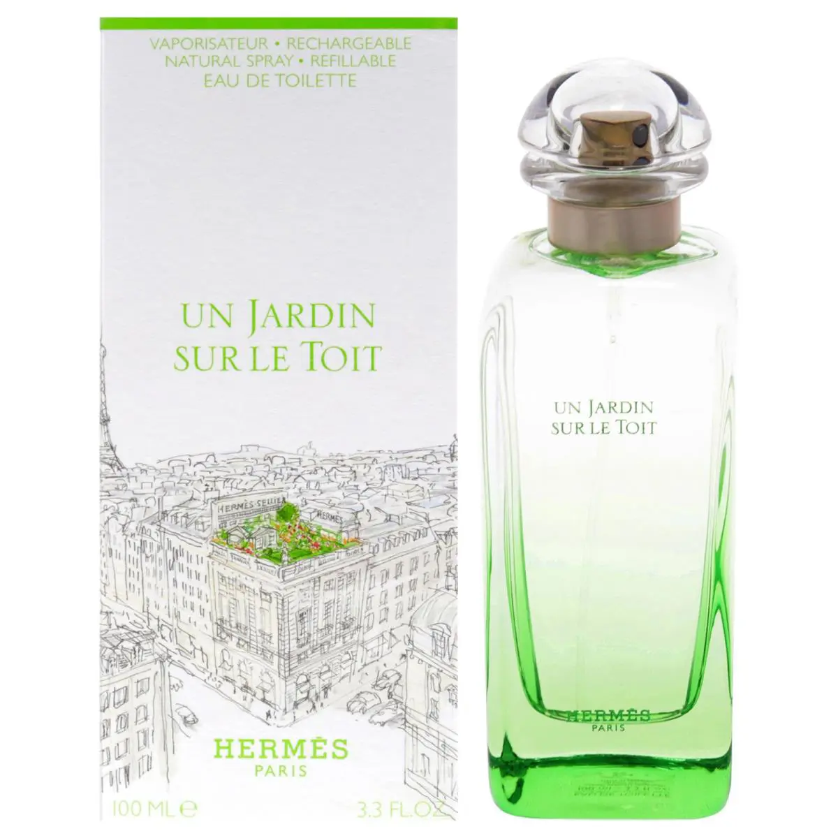 2 Pack Un Jardin Sur Le Toit by Hermes For Women - 3.3 oz Edt Spray Refillable