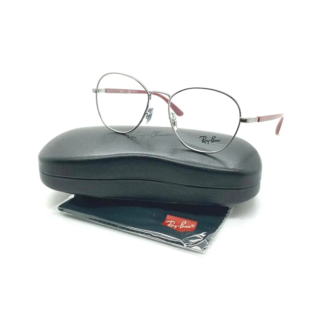 Ray-ban Frames Silver Burgundy Metal Oval Glasses rb6470 2502 50-17-140
