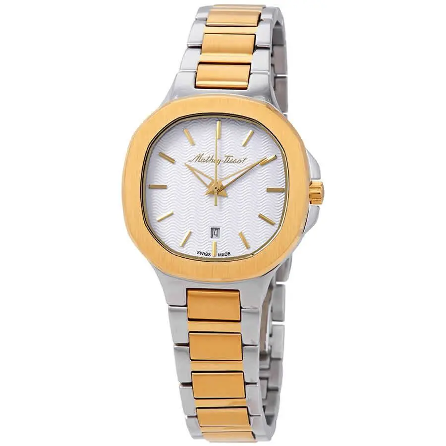 Mathey-tissot Evasion White Dial Ladies Watch D152BI - Dial: White, Band: Two-tone (Silver-tone and Yellow Gold-plated), Bezel: Silver-tone