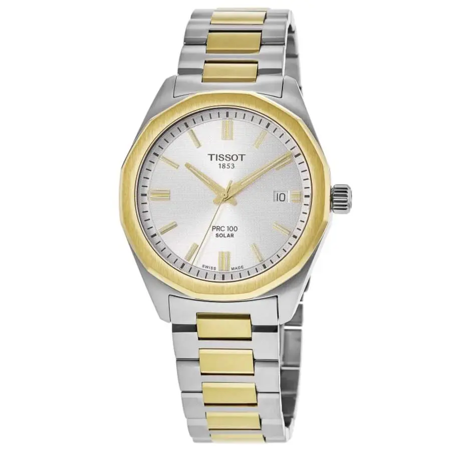 Tissot Prc 100 Solar 39mm Silver Dial Two Toned Watch T1514222203100