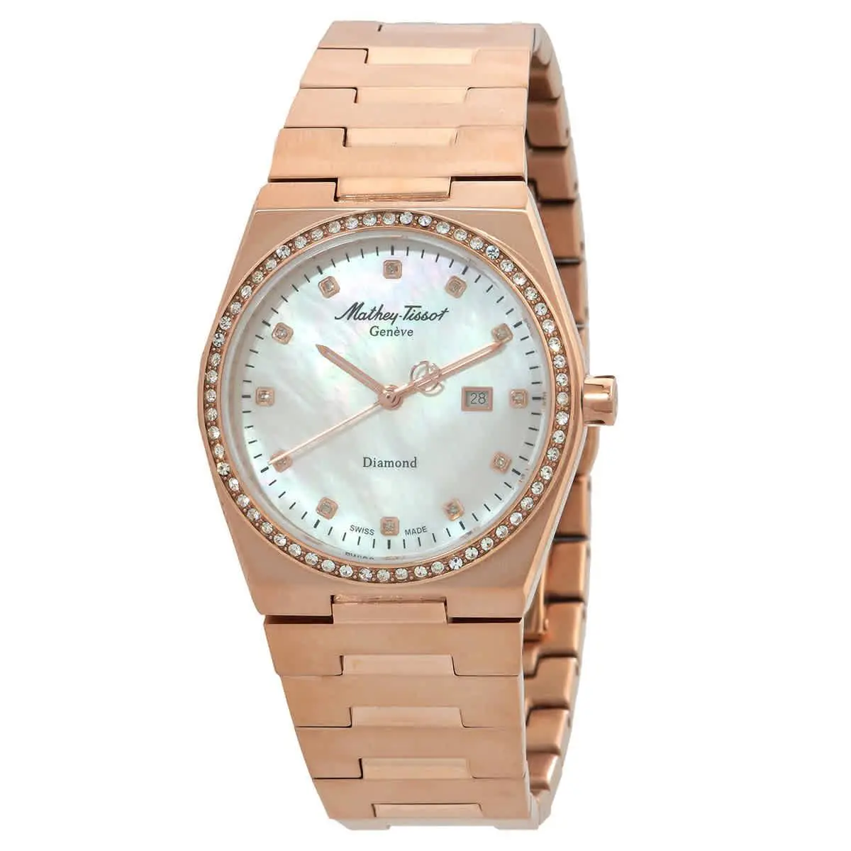 Mathey-tissot Zeus Lady Diamond Quartz White Dial Ladies Watch D118SPI - Dial: White, Band: Rose Gold-tone, Bezel: Rose Gold-tone