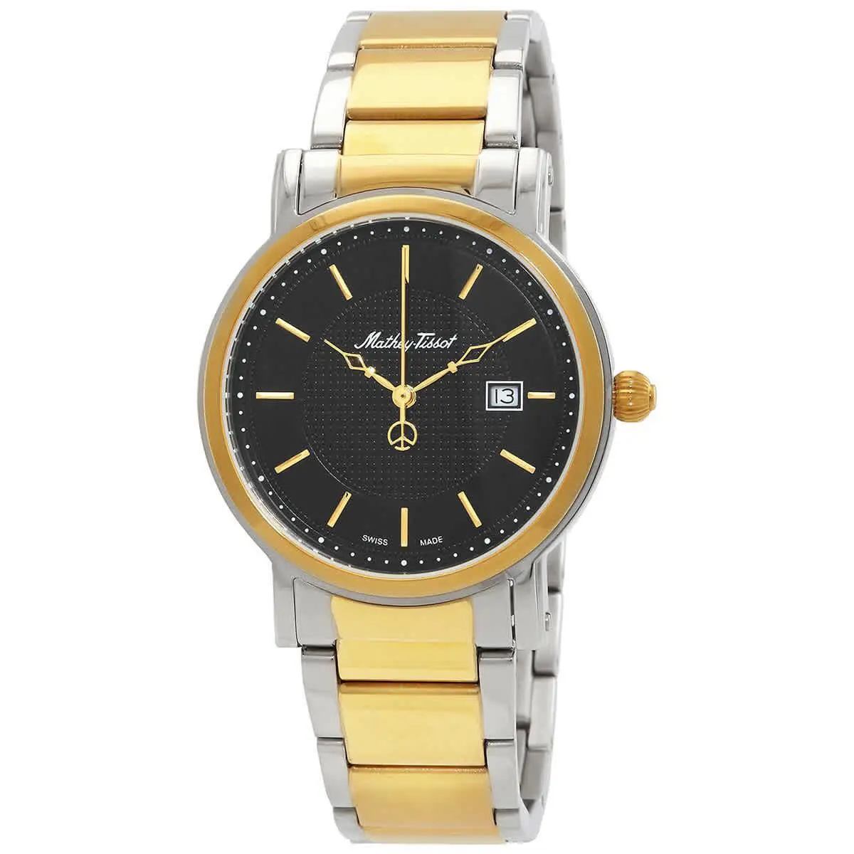Mathey-tissot City Black Dial Men`s Watch H611251MBN - Dial: Black, Band: Two-tone (Silver-tone and Yellow Gold), Bezel: Silver-tone