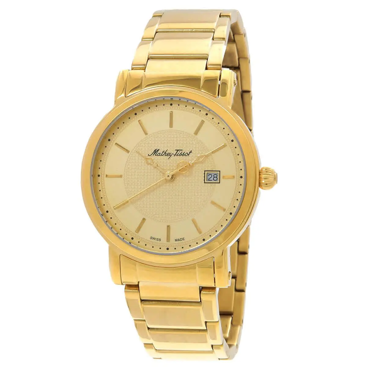 Mathey-tissot City Quartz Champagne Dial Men`s Watch HB611251MPDI - Dial: Champagne, Band: Yellow Gold-tone, Bezel: Yellow Gold-tone