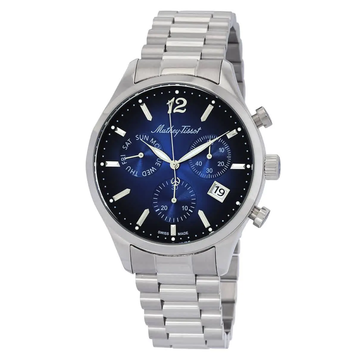 Mathey-tissot Urban Chrono Chronograph Quartz Blue Dial Men`s Watch H411CHABU - Dial: Blue, Band: Silver-tone, Bezel: Silver-tone