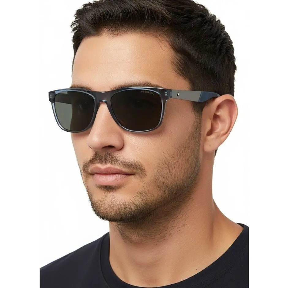 Montblanc Men Square Sunglasses Blue Ruthenium Grey