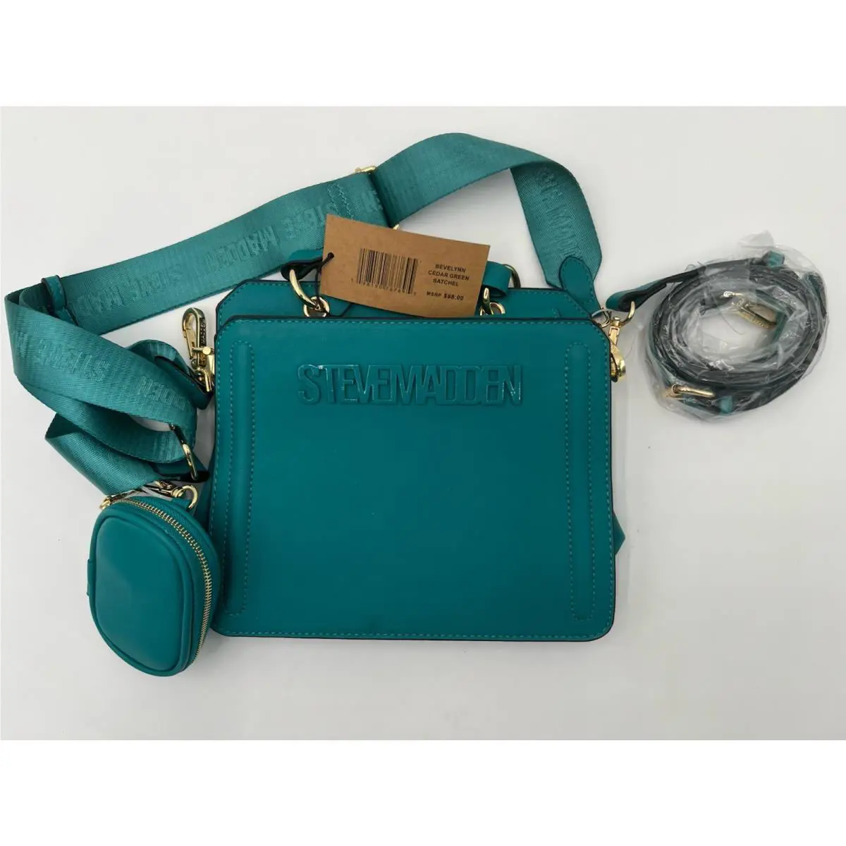 Steve Madden Bevelynn Cedar Green Satchel Crossbody Bag with Earbud Zipper Case