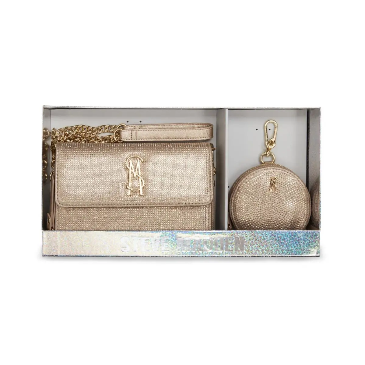 Steve Madden Boxed Carina Embellished Crossbody Bag Wallet Set Champagne Gold