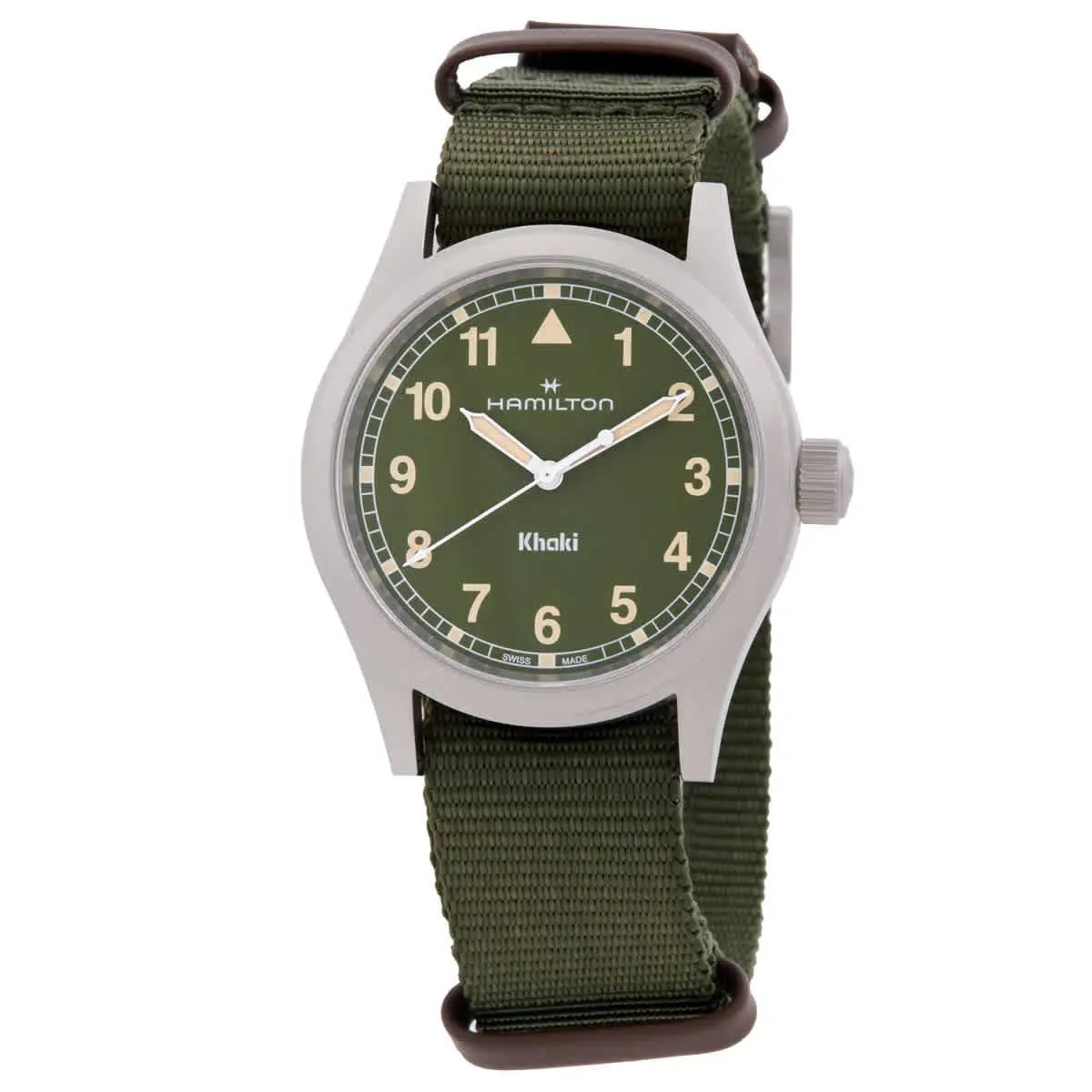 Hamilton Khaki Field Quartz Green Dial Watch H69401960 - Dial: Green, Band: Green, Bezel: Silver-tone