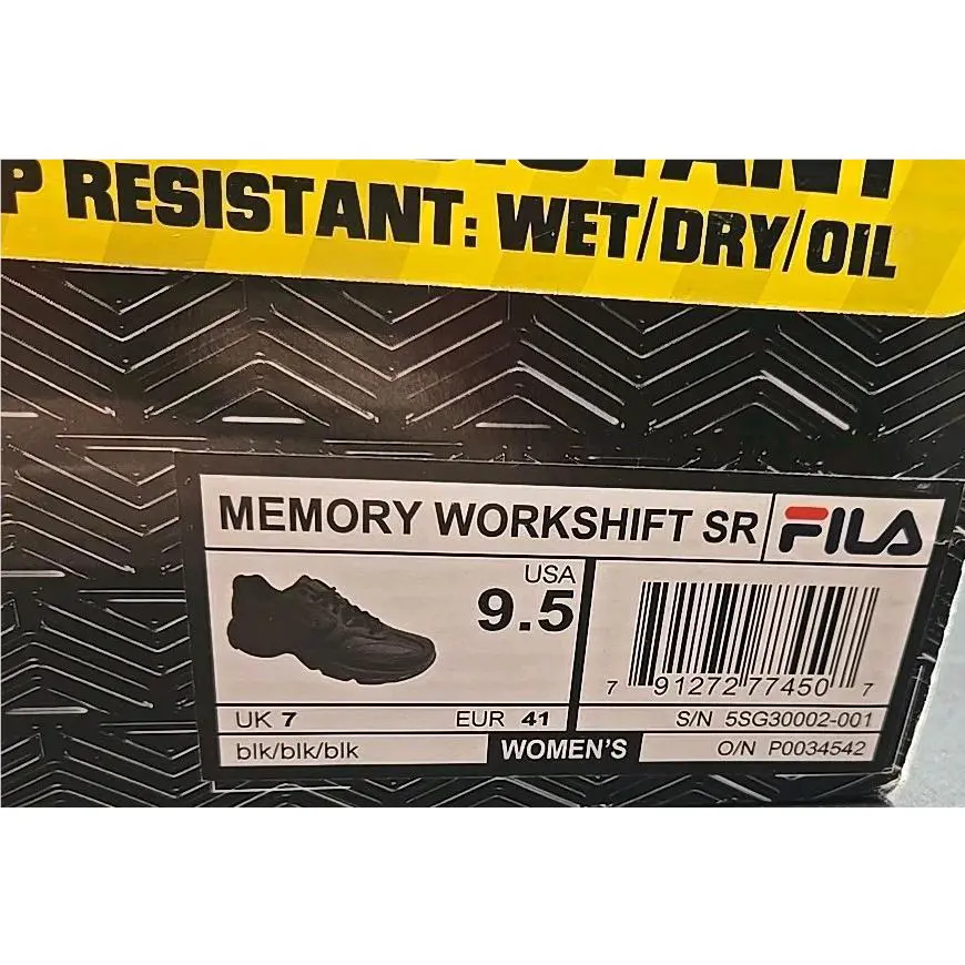 Fila shoes - Fila Memory Workshift Slip Resistant Soft Toe Work - 5SG30002-001 - Black (UPC: 791272774507) 0