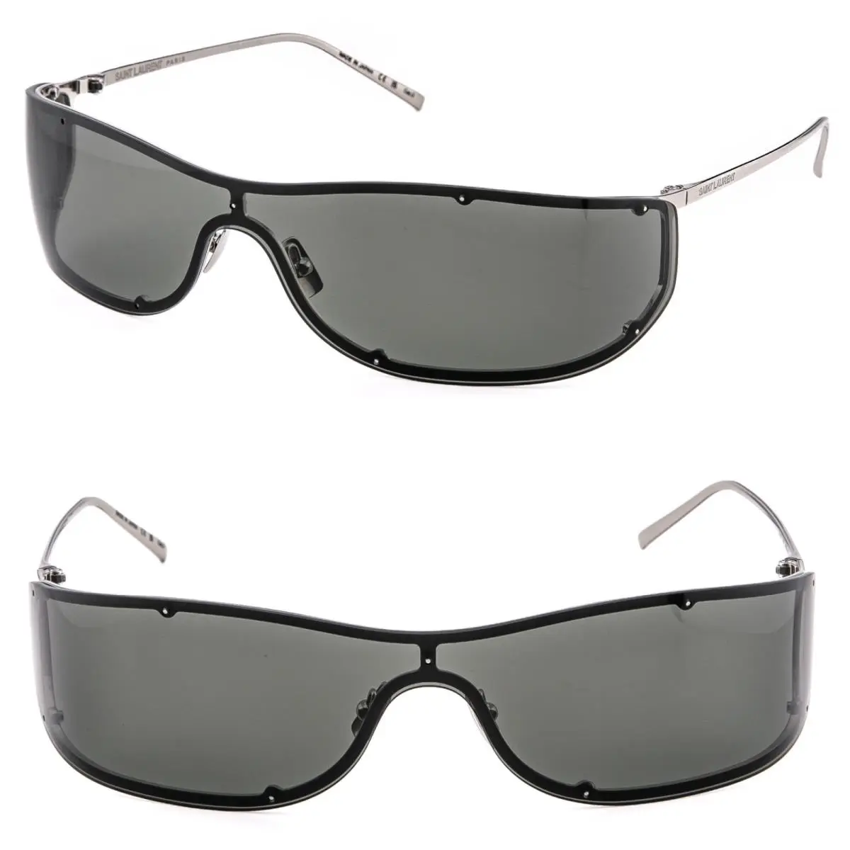 Saint Laurent SL 807 SL807 Silver Black Mask Wrap Metal Sunglasses Unisex 001 by Yves Saint Laurent