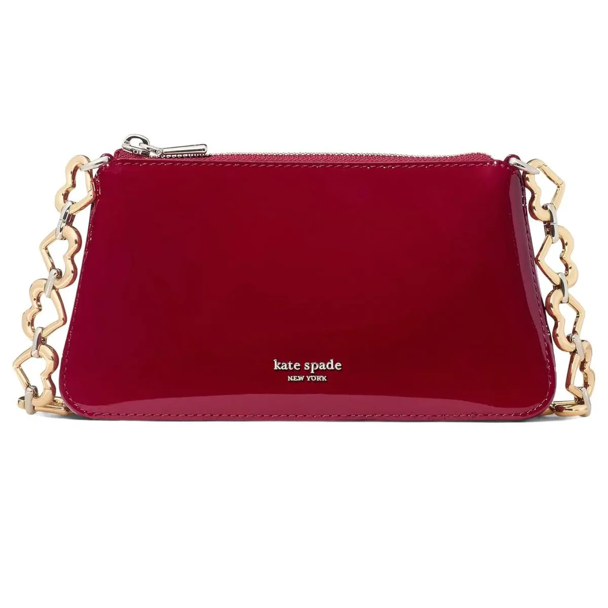 Woman`s Handbags Kate Spade New York Grace Patent Leather Heart Hw Pochette - Dark Scarlet, Exterior: Multicolor