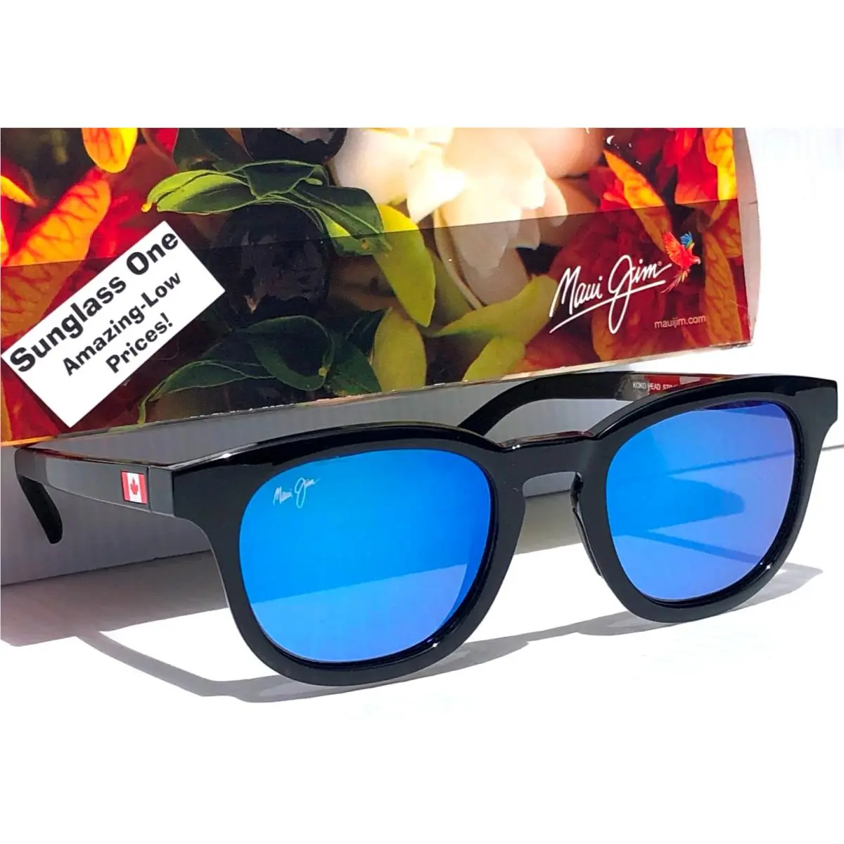 Maui Jim Koko Head Gloss Black Canada Flag Polarized Blue Sunglass B737-02CA