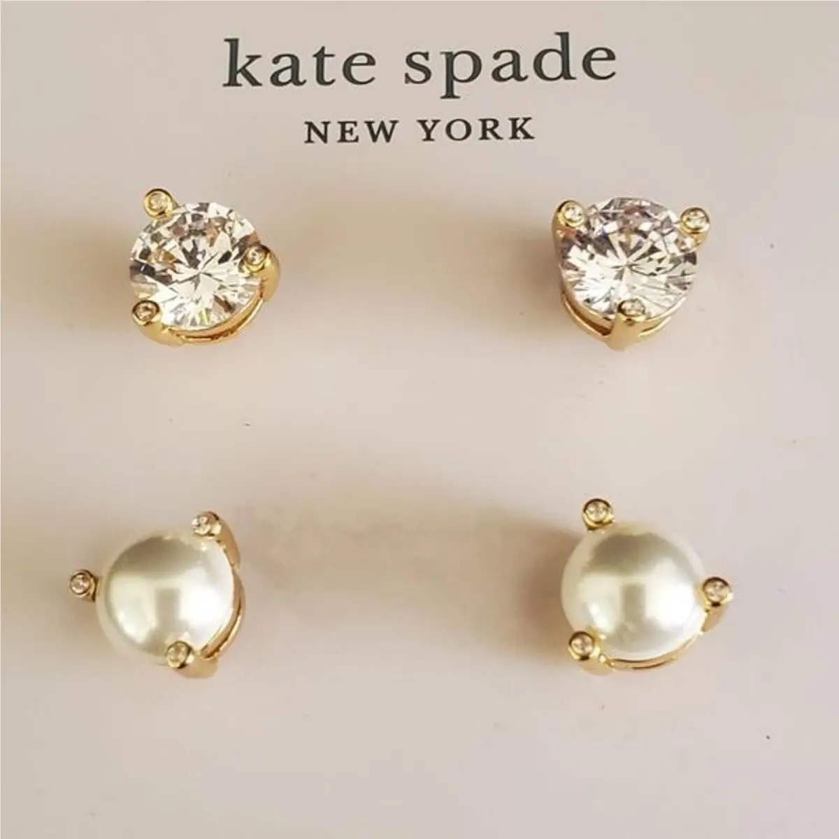 Rise and Shine Earrings 2 Pair Pearl Rhinestones Gold Plated by Kate Spade