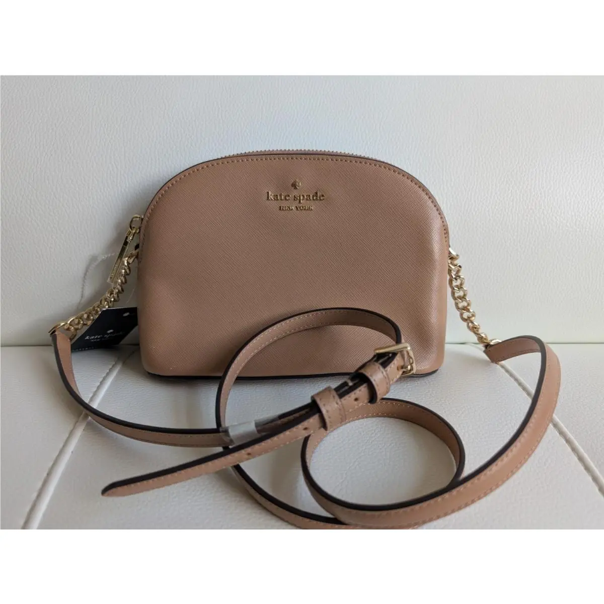 Kate Spade Spencer Small Dome Crossbody Bag. Saffiano Leather. Light Fawn. KF637
