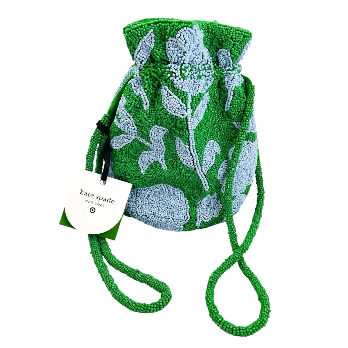 Kate Spade New York Target Bucket Bag Beaded Classic Green Rose Drawstring