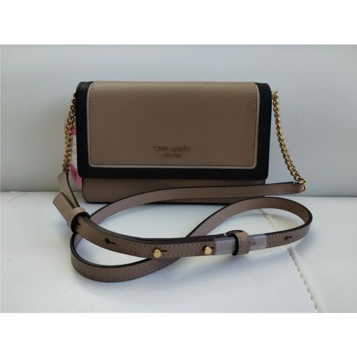 Kate Spade Morgan Wallet on Chain Crossbody Handbag Cafe Mocha Colorblock. K8963