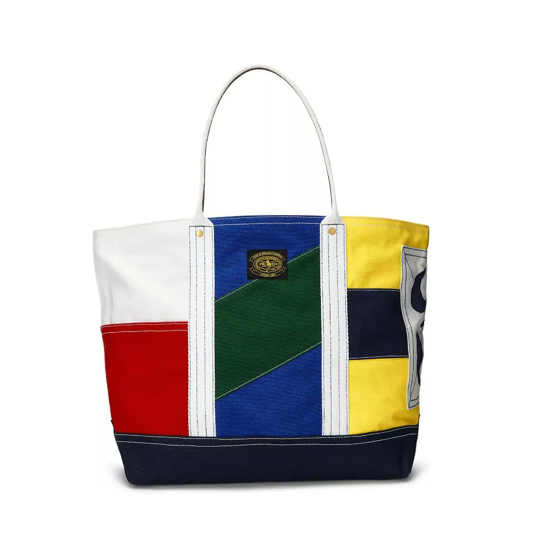 Polo Ralph Lauren Nautical Colorblock Canvas Tote Bag Leather Trim Beach Shopper