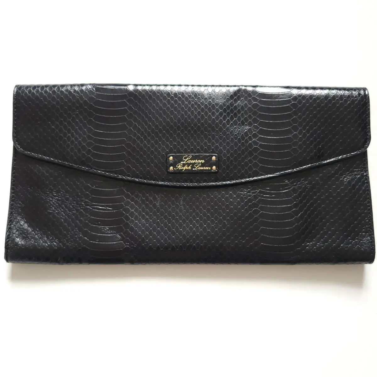 Lauren Ralph Lauren Banbury Snake Envelope Clutch Black Evening