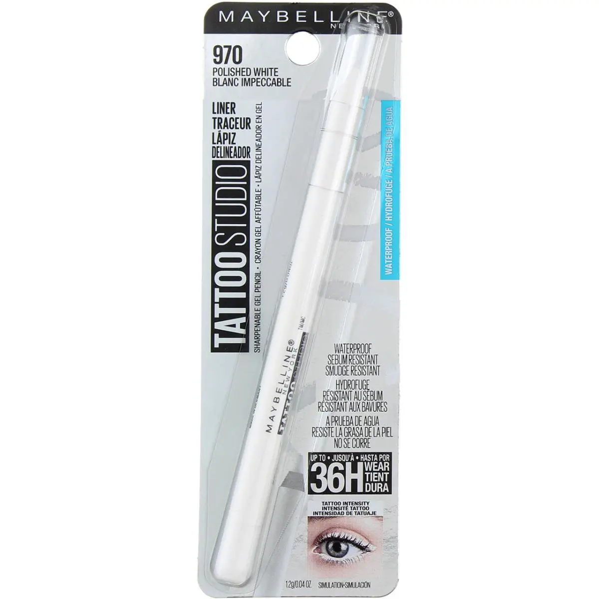 6 Pack  Tattoostudio Waterproof Eyeliner Polished White 0.04 oz by Maybelline