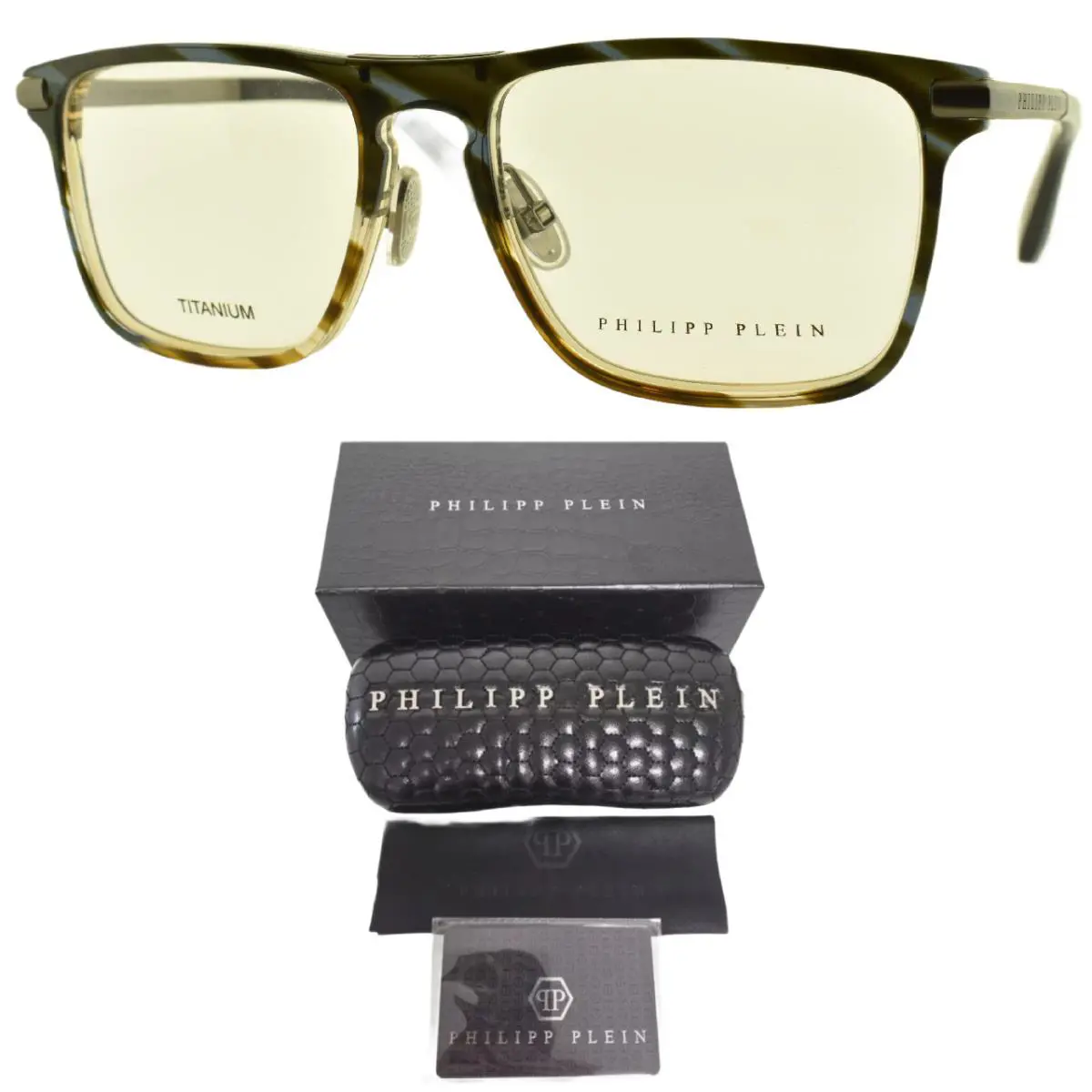 Philipp Plein First Love VPP019 09N3 Striped Gray Square Optical Frame - Frame: Gray