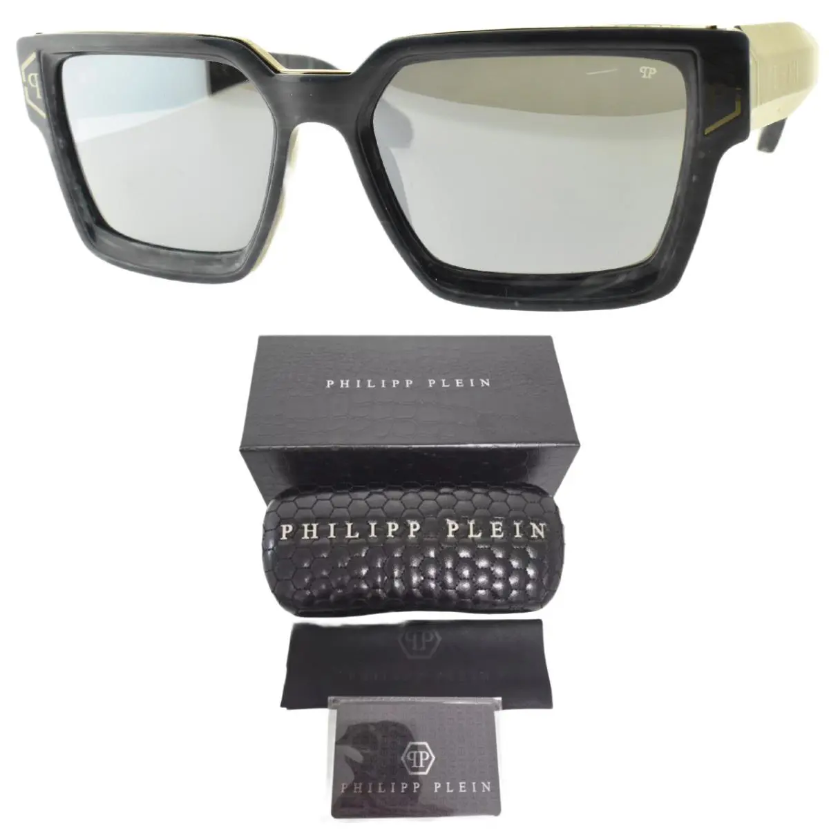 Philipp Plein Brave Shade SPP005 B35B Blue Geometric Full Rim Sunglasses