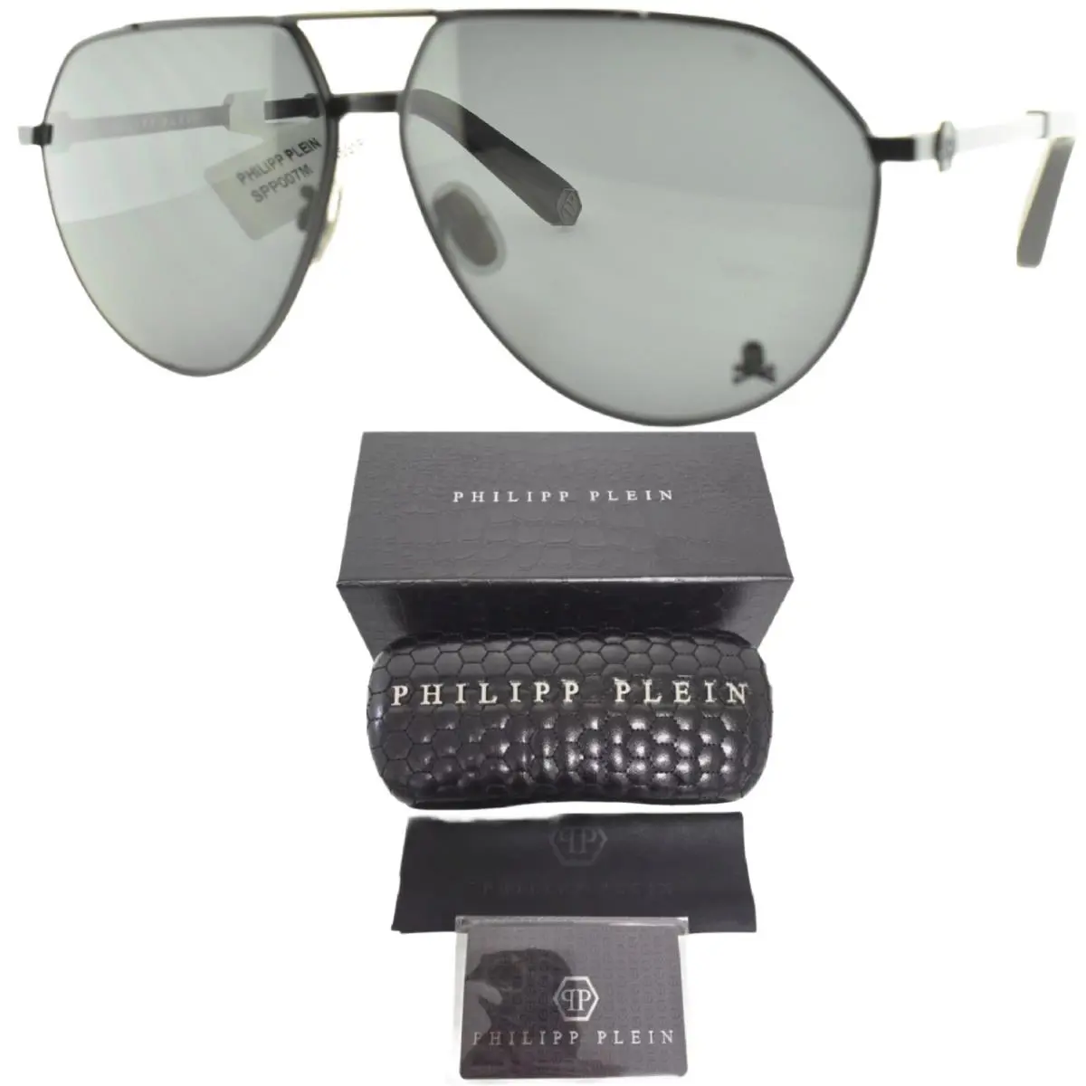 Philipp Plein SPP007 531P 62-145 Black Aviator Full Rim Mens Sunglasses