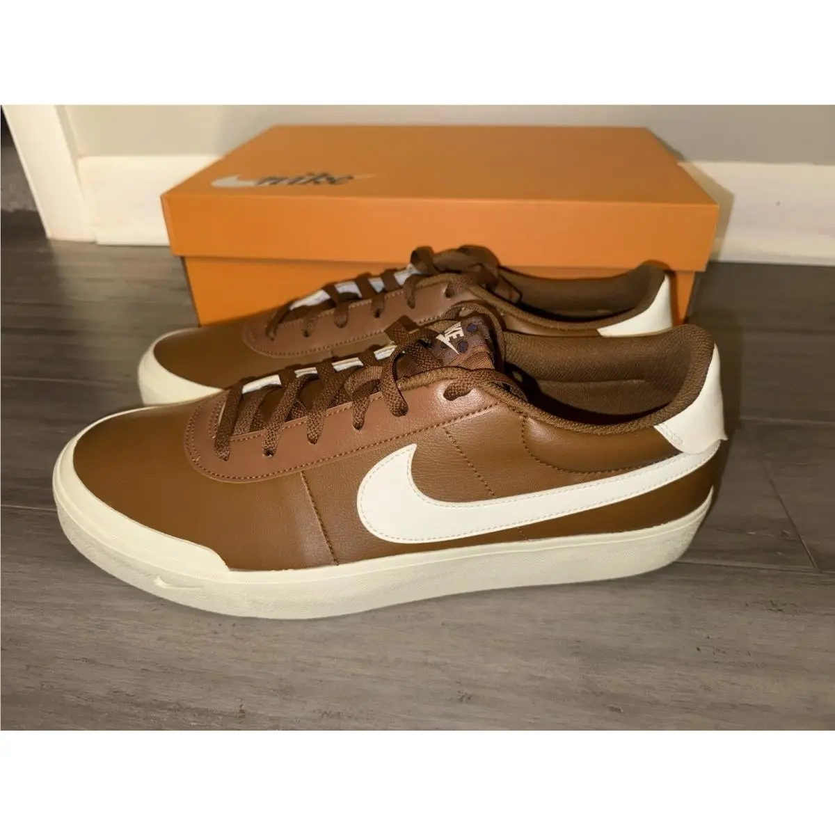 Nike Court Shot British Tan Soft Pearl Brown White FQ8146-201 Men`s Size 14
