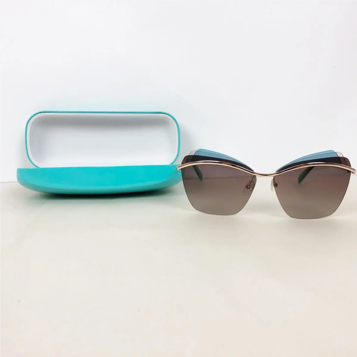 Emilio Pucci Women`s EP 113 Gold Rimless Metal Blue Cat Eye Sunglasses