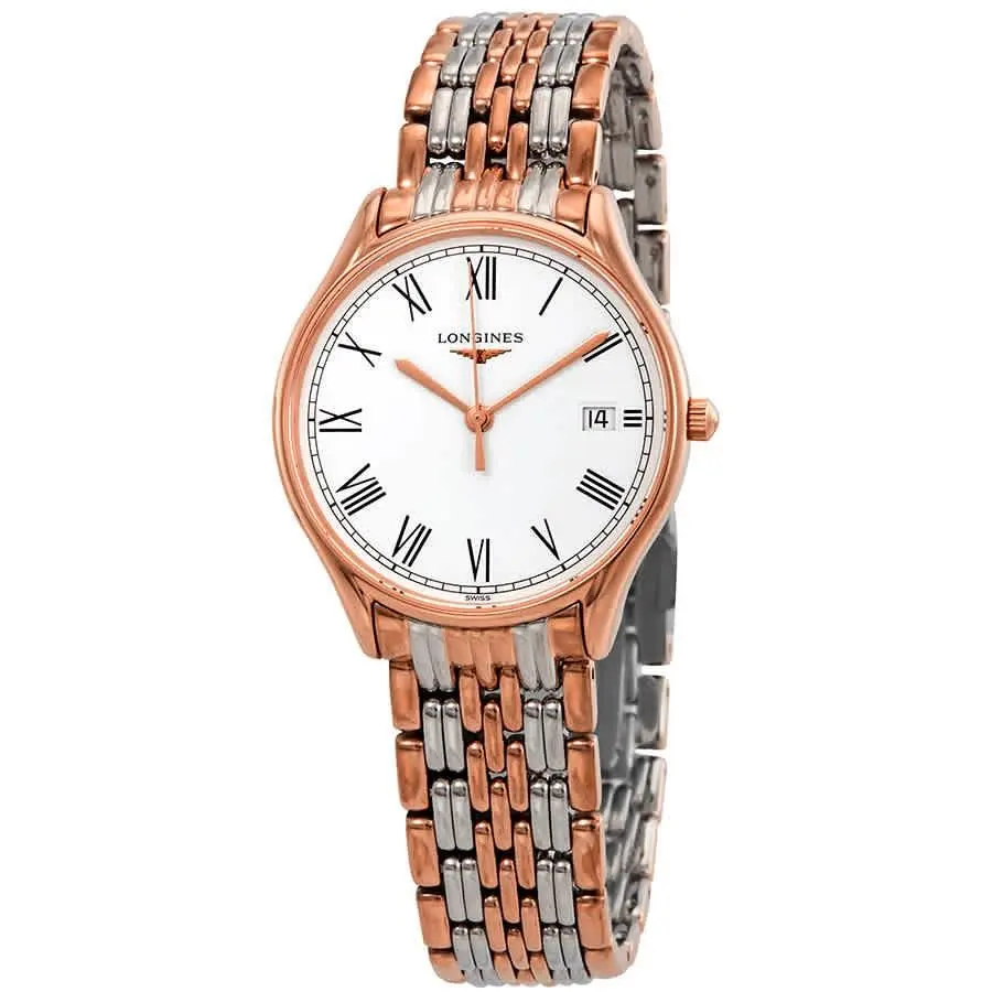 Longines Lyre White Matt Dial Ladies Two Tone Watch L43591117 - Dial: White, Band: Silver, Pink, Bezel: Pink