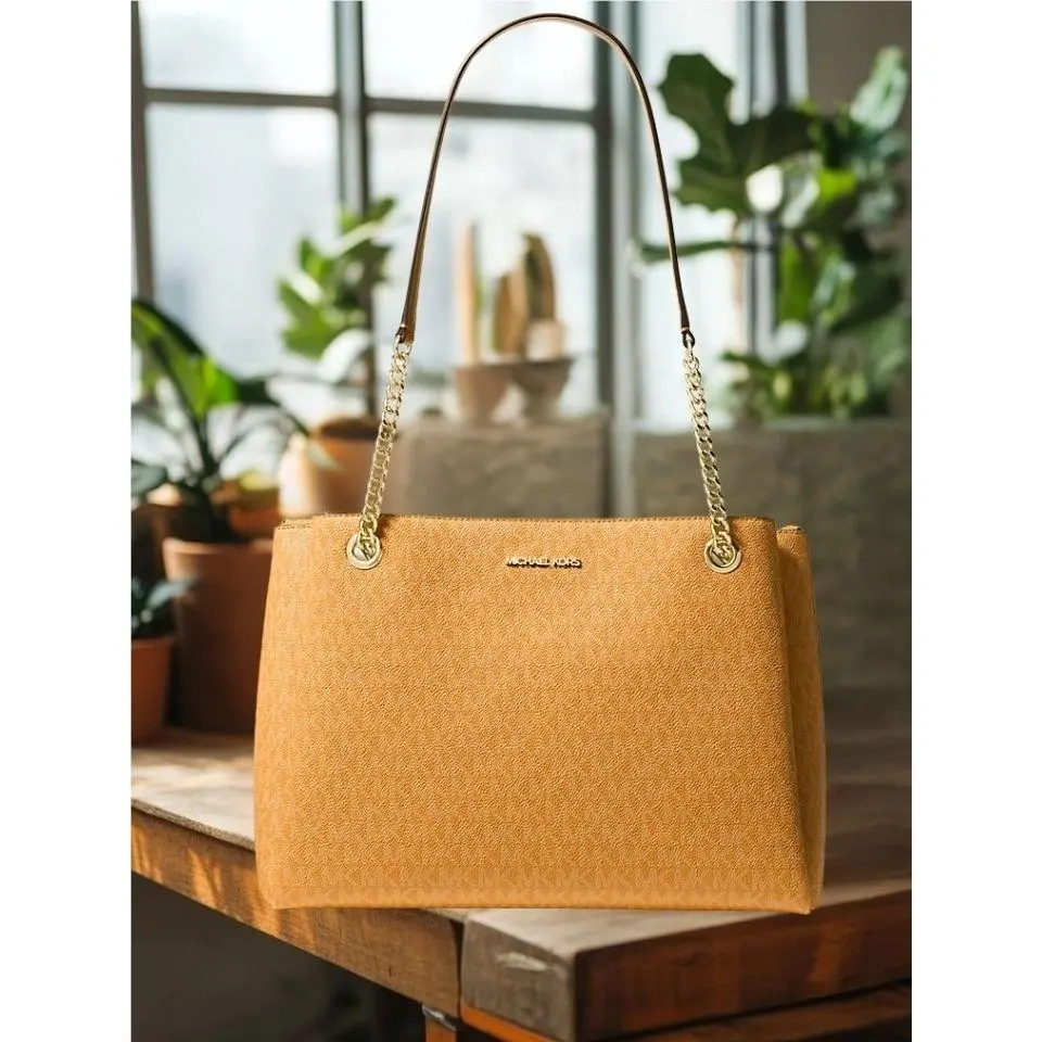 Soho Women Medium Signature Logo Chain Shoulder Tote Bag Handbag MK RADIANT ORANGE by Michael Kors