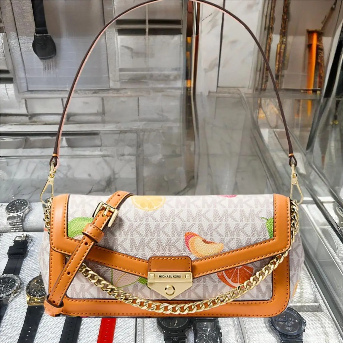 Soho Women Small Printed Logo Convertible Crossbody Bag Handbag MK RADIANT ORANGE by Michael Kors